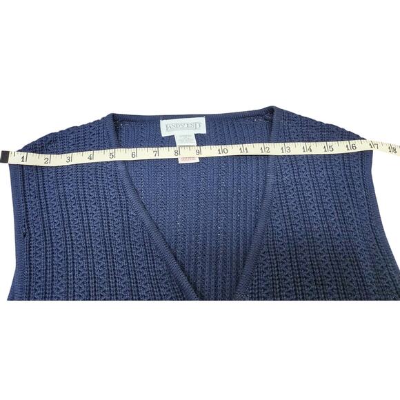 Lands End VTG 90's Navy Blue Abalone Button Down Sweater Vest Womens Size Medium - Picture 3 of 7